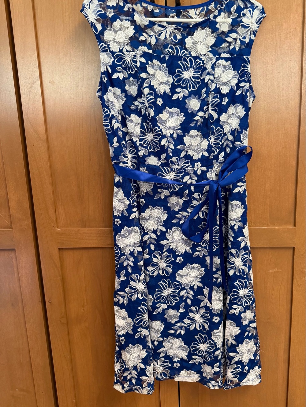 Blue and White Floral Tie-Waist Dress